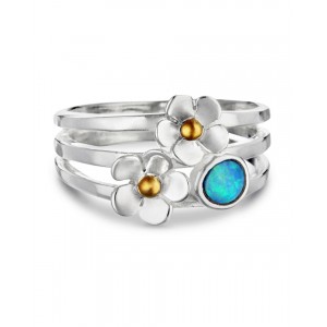 Silver Ring with Opalite and Flowers