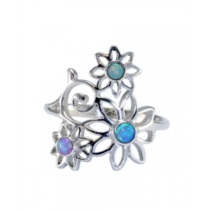 Silver Ring with a trio of Opalite Flowers