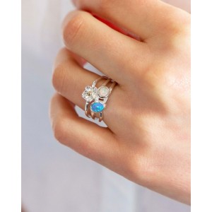 Silver Ring with Flower & Opalites