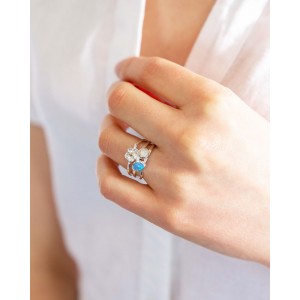Silver Ring with Opalite and Flowers