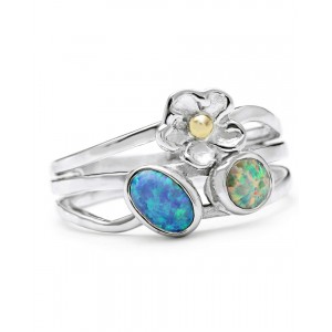 Silver Ring with Flower & Opalites