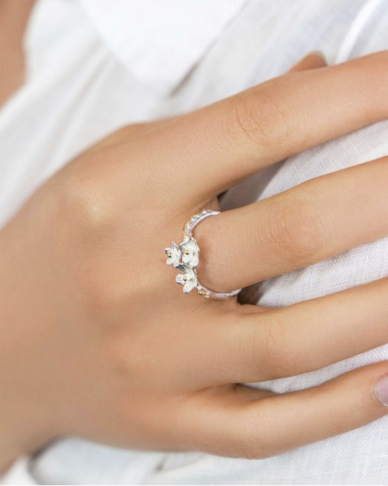 Silver Trio of Flowers Ring-RINGS Silver Trio of Flowers Ring