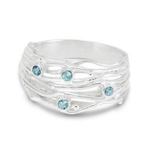 Silver Stranded Ring with Blue Topaz