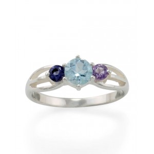 Silver Ring with Blue Topaz & Purple Amethysts 