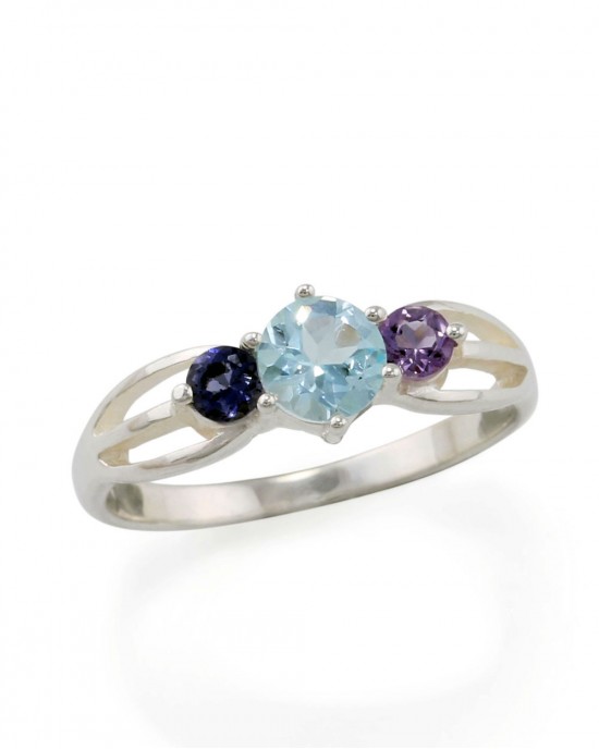 Silver Ring with Blue Topaz & Purple Amethysts-RINGS Silver Ring with Blue Topaz & Purple Amethysts