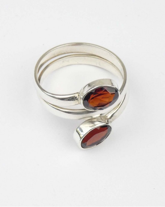 Two Stone Garnet Silver RIng-RINGS Two Stone Garnet Silver RIng