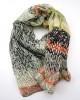 Abstract Long Scarf in Cream Coral and Grey - Kiena-Jewellery