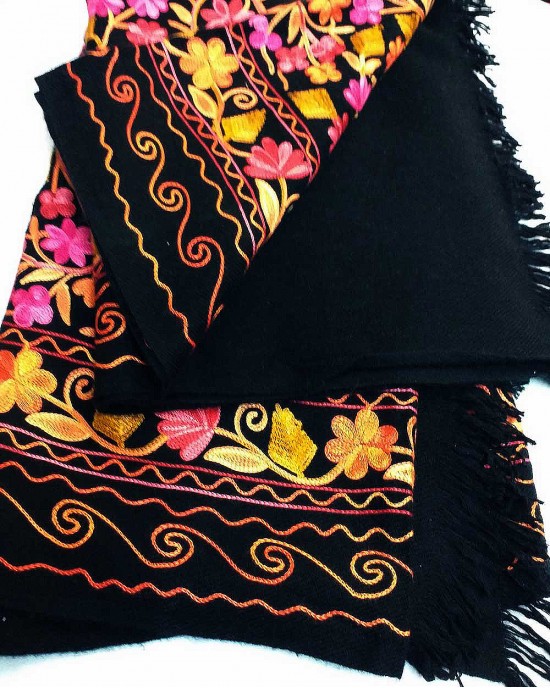 Black Cashmere Embroidered Shawl