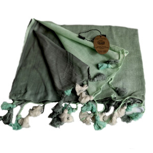 Cotton Pom Pom Scarf, Lime, Grey