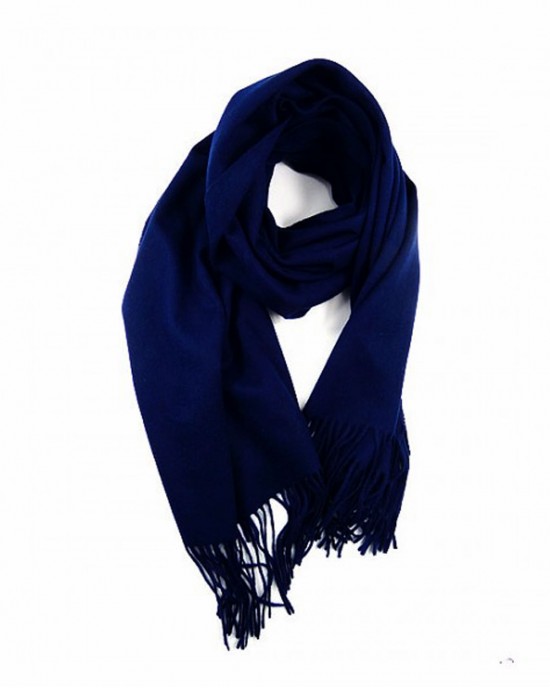 Dark Navy Pure Wool Scarf-WOOL & CASHMERE SCARVES Dark Navy Pure Wool Scarf