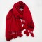 Dark Red Wool Scarf with Pompoms