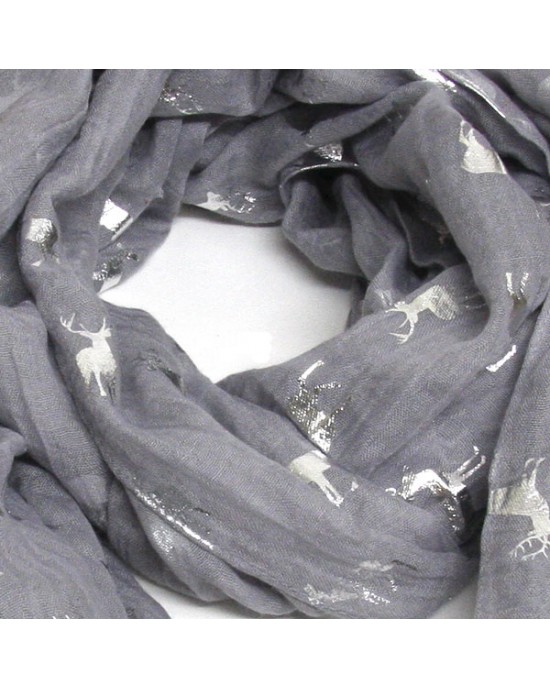 Light Grey Scarf with Silver Deer Design-SCARVES, SHAWLS, PASHMINAS Light Grey Scarf with Silver Deer Design
