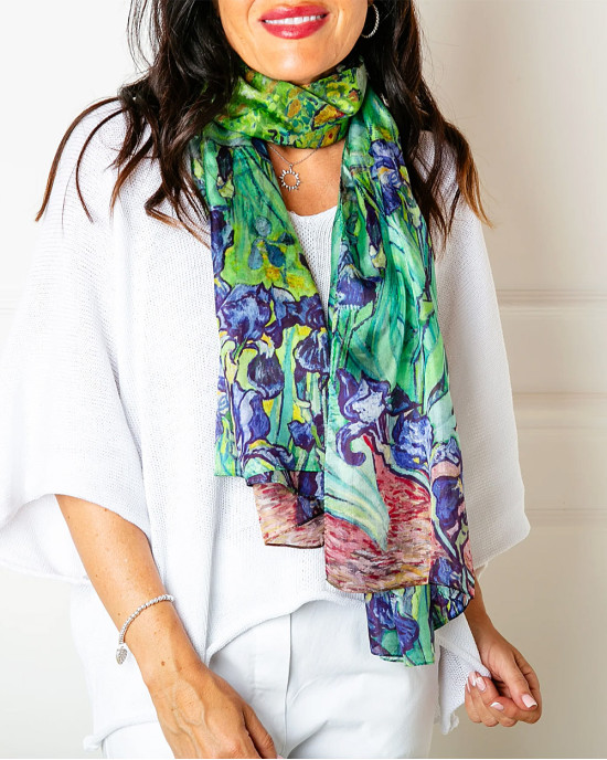 Long Pure Silk Scarf, Vincent Van Gogh Irises Long Pure Silk Scarf, Vincent Van Gogh Irises