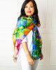 Large Silk Scarf, Blue, Orange, Emerald Large Silk Scarf, Blue, Orange, Emerald
