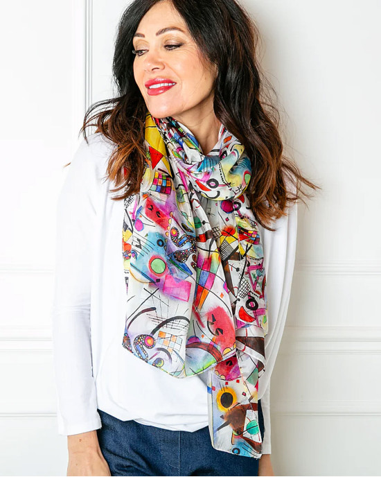 Long Pure Silk Scarf, Kandinsky