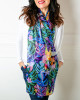 Long Pure Silk Scarf, Tropical Orchids, Blue Long Pure Silk Scarf, Tropical Orchids, Blue