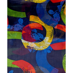 Navy Floral Abstract Silk Scarf