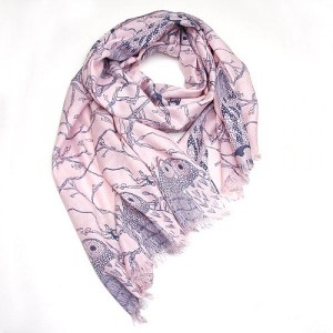 Owl Print Blue on Pink Scarf