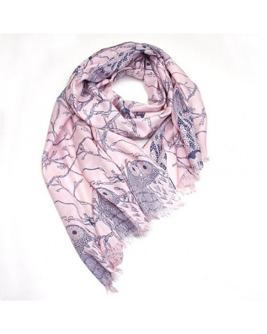 Owl Print Blue on Pink Scarf