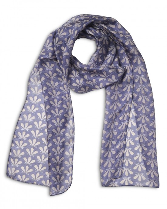 Printed Silk Scarf Petal Navy
