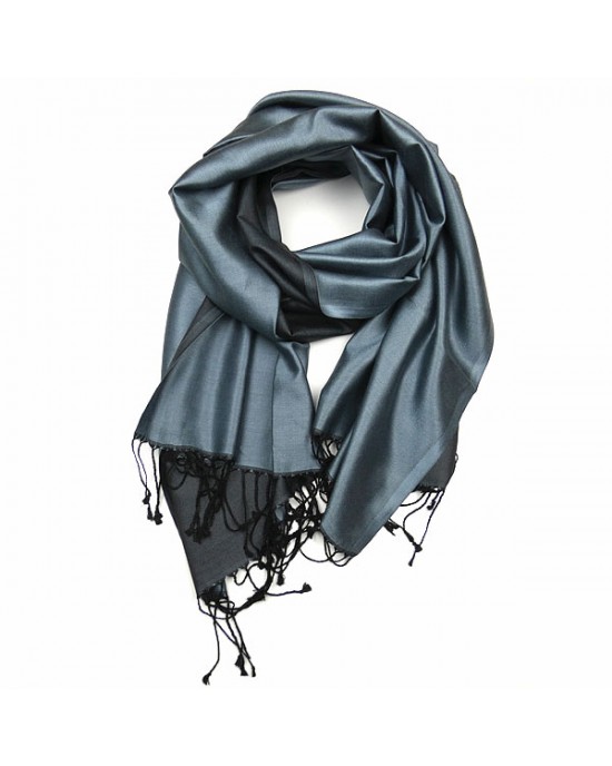 Pure Silk Blue Grey Pashmina-SCARVES, SHAWLS, PASHMINAS Pure Silk Blue Grey Pashmina