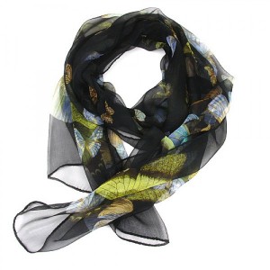 Pure Silk Flower & Butterfly Print Scarf
