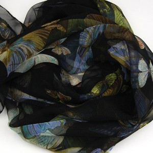 Pure Silk Flower & Butterfly Print Scarf