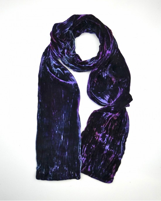 Multi Coloured Silk Double Velvet Scarf, Water-SCARVES, SHAWLS, PASHMINAS Multi Coloured Silk Double Velvet Scarf, Water