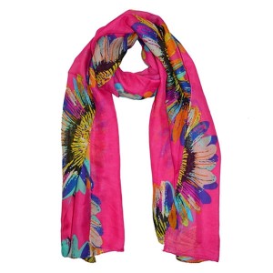 Silk Polyester Blend Summer Flowers Pink Scarf