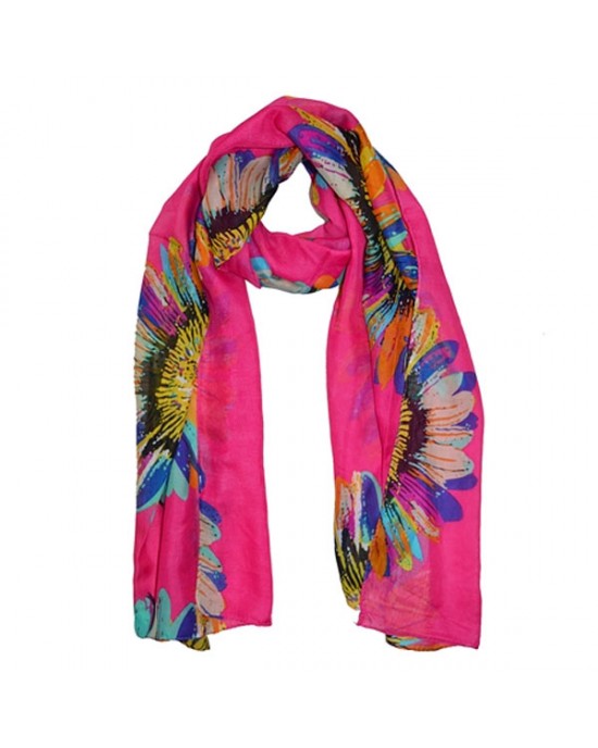 Silk Polyester Blend Summer Flowers Pink Scarf