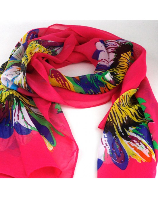 Silk Polyester Blend Summer Flowers Pink Scarf