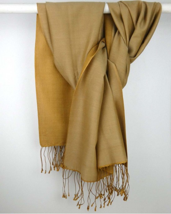 Silk Scarf, Gold, Reversible-SCARVES, SHAWLS, PASHMINAS Silk Scarf, Gold, Reversible