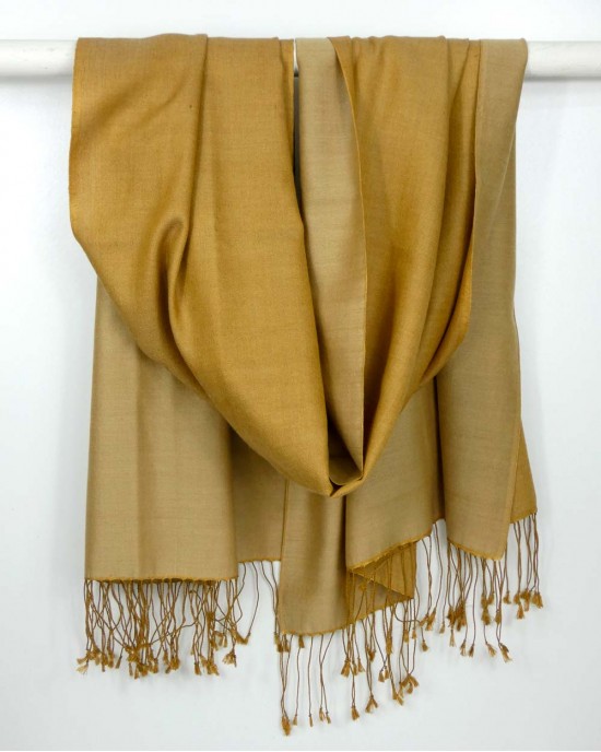 Silk Scarf, Gold, Reversible-SCARVES, SHAWLS, PASHMINAS Silk Scarf, Gold, Reversible