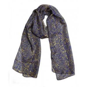 Silk Scarf Trifoli Blue/Mustard