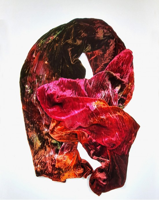 Multi Coloured Silk Velvet Shawl, Earth-SCARVES, SHAWLS, PASHMINAS Multi Coloured Silk Velvet Shawl, Earth