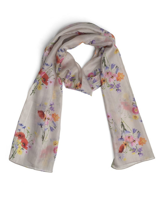 Printed Silk Scarf Posey Silver