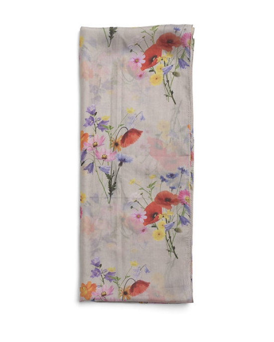 Printed Silk Scarf Posey Silver