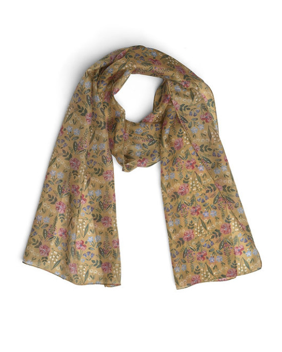 Printed Silk Scarf Regina Mustard Printed Silk Scarf Regina Mustard