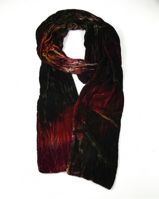 Multi Coloured Silk Velvet Scarf, Earth-SCARVES, SHAWLS, PASHMINAS Multi Coloured Silk Velvet Scarf, Earth